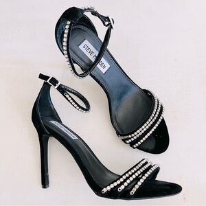 [Steve Madden] Sterling Suede Leather Rhinestone Detail Ankle Strap Heels